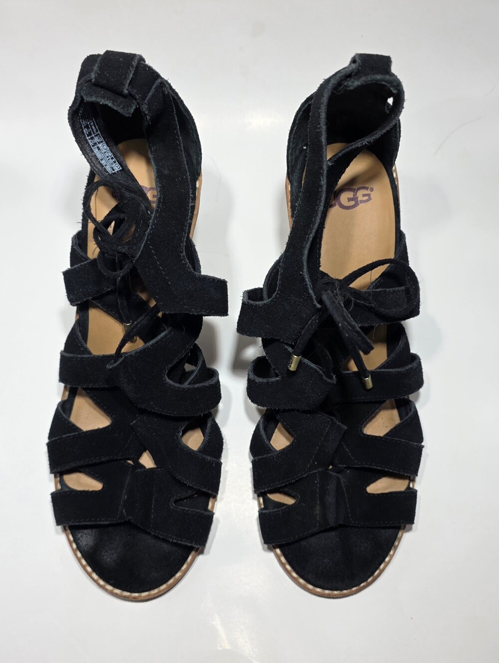 UGG Women's Black Suede Lace Up Gladiator Block Heel Sandals Size US 9.5 UK 8 - Picture 4 of 8